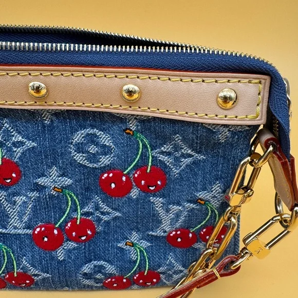 🍒NEW RARE🍒 Louis Vuitton Denim Cherry Pochette - Full Set - Picture 5 of 14
